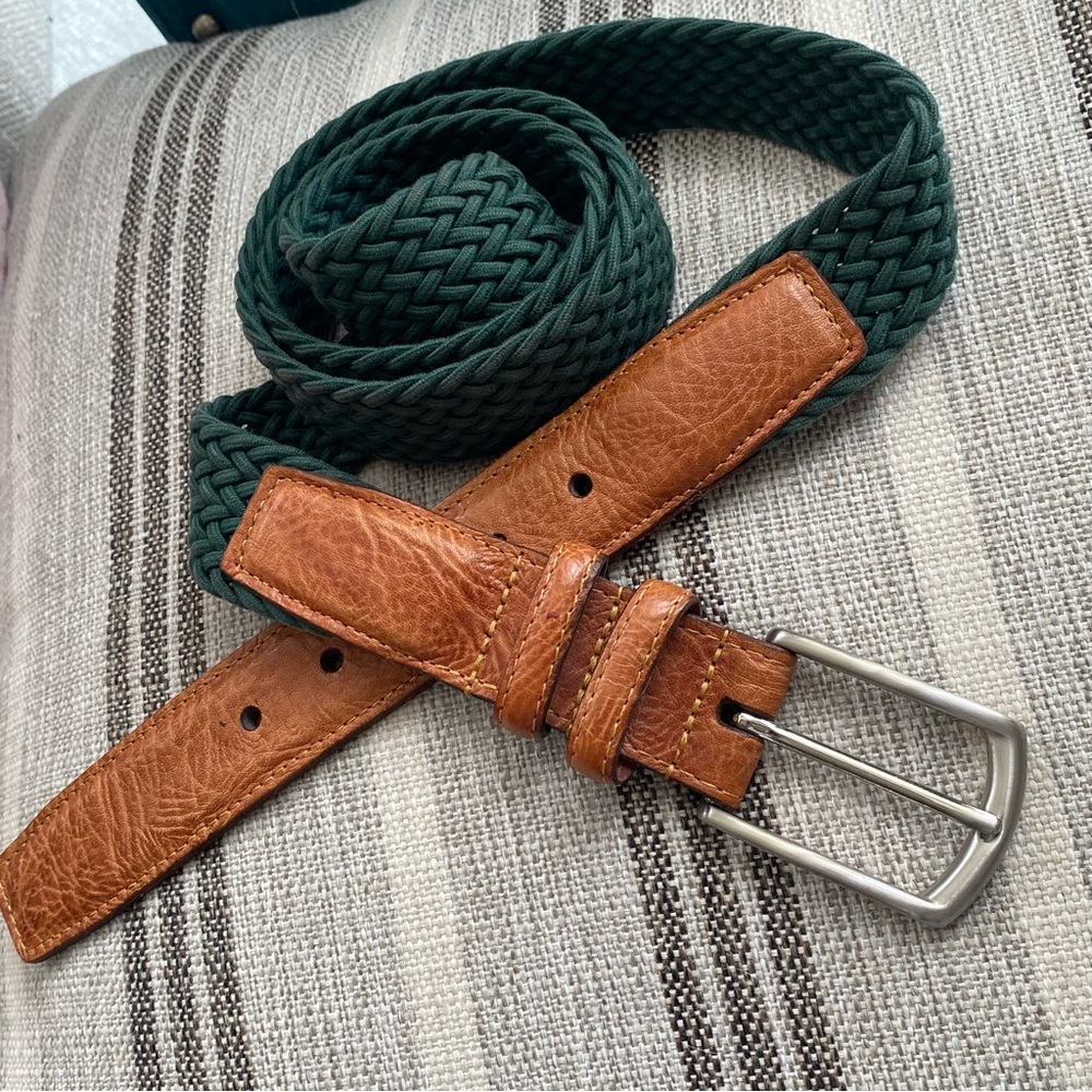 Torino Casual Belt Spanish Leather Tabs & Woven Cotton - Brass Buckle Size 40